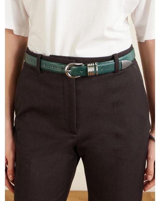 DEHANCHE Green Hollyhock Lizard-Effect Leather Belt