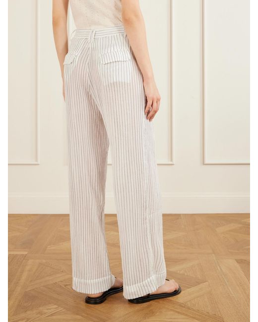Alix Of Bohemia White Diana Sea Salt Pleated Pinstriped Cotton-Gauze Wide-Leg Pants