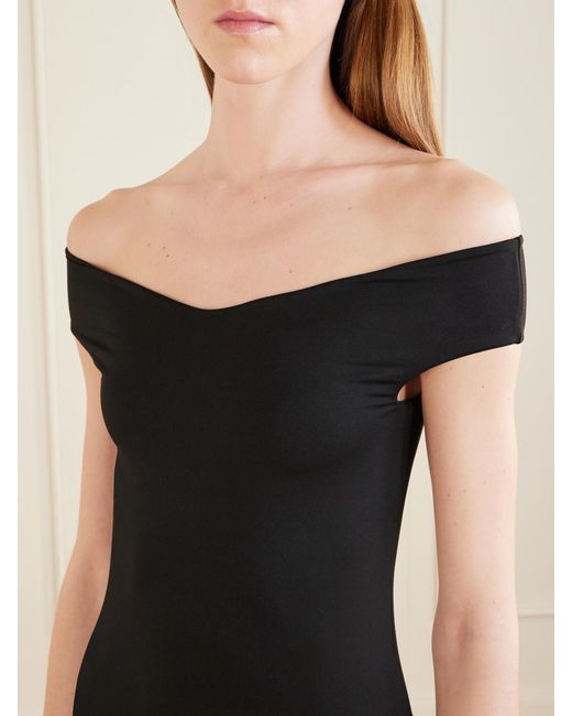 Taller Marmo Black Mini Romy Fringed Off-Shoulder Swimsuit
