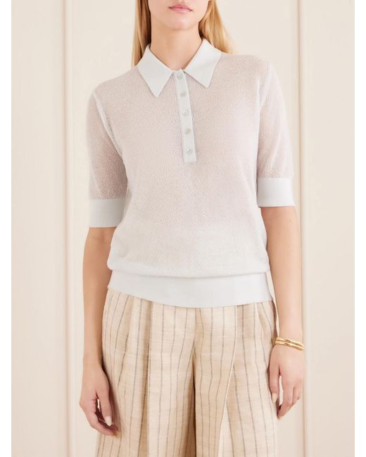 Twp White Open Stitch Cashmere Polo Shirt