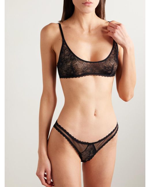 Kiki de Montparnasse Black Dahlia Tulle-Trimmed Stretch-Lace Briefs