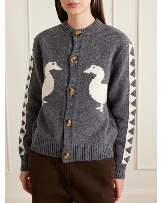 S.S.Daley Gray Intarsia Wool Cardigan