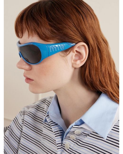 Miu Miu Blue Rounded-Frame Acetate Sunglasses