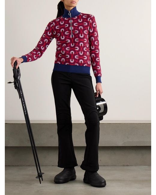Fusalp Red Jacquard-Knit Half-Zip Sweater