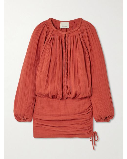 Isabel Marant Red Jaoni Minikleid Aus Baumwolle Mit Raffungen Und Flechtdetails