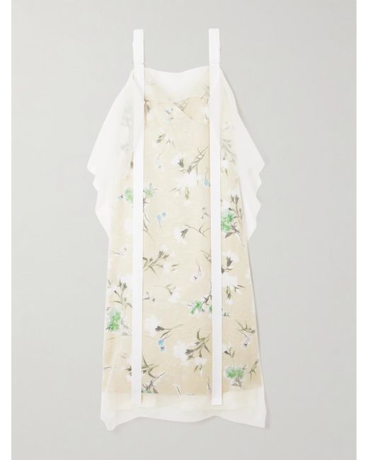 Erdem White Organza-Trimmed Floral-Print Satin-Twill Midi Dress