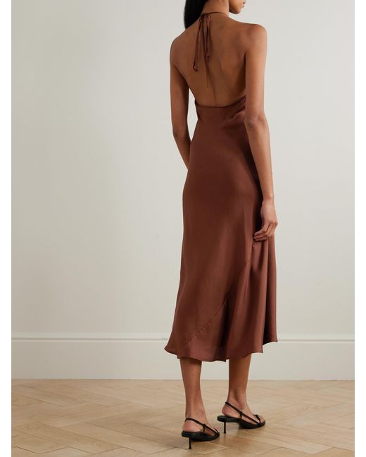 St. Agni Brown Silk Satin-Twill Halterneck Maxi Dress