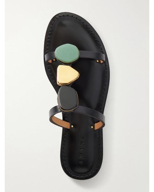 Amanu Black The Matobo Embellished Leather Sandals