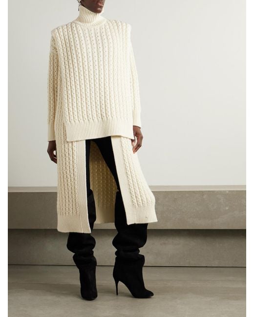 Alaïa Natural Oversized Belted Ribbed Wool Turtleneck Sweater Vest
