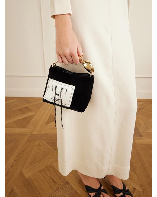 Erdem Black Bloom Mini Appliquéd Velvet Clutch Bag