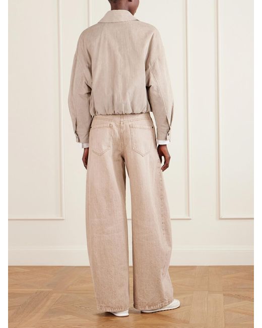 Brunello Cucinelli Natural Embellished Padded Cotton-Blend Corduroy Bomber Jacket