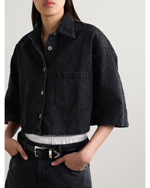 Halfboy Black Cropped Distressed Denim Shirt