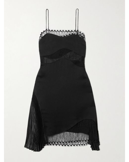 Mini-Robe En Crêpe Satiné À Finitions En Dentelle Et En Mousseline Plissée Victoria Beckham en coloris Black