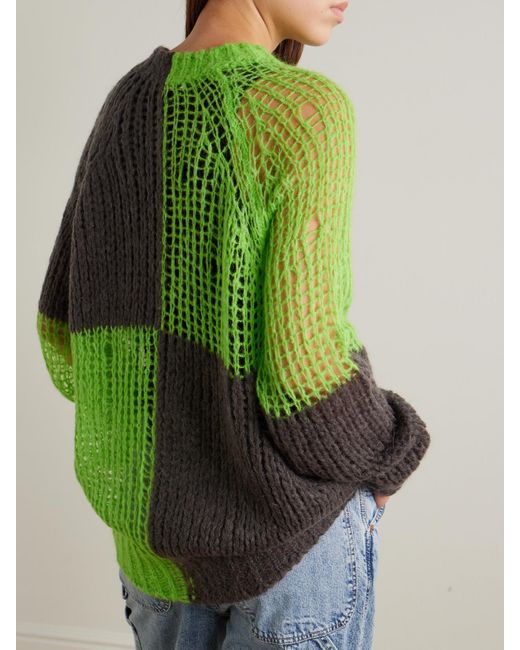 Acne Green Oversized Two-Tone Open-Knit Sweater