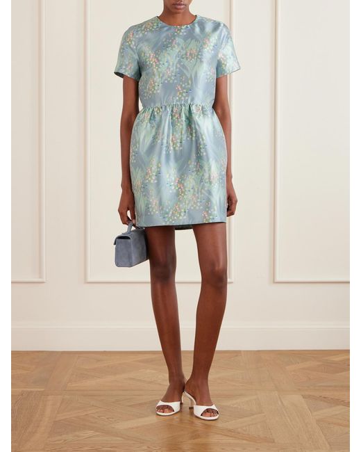 BERNADETTE Blue Lily Of The Valley Crepe Mini Dress