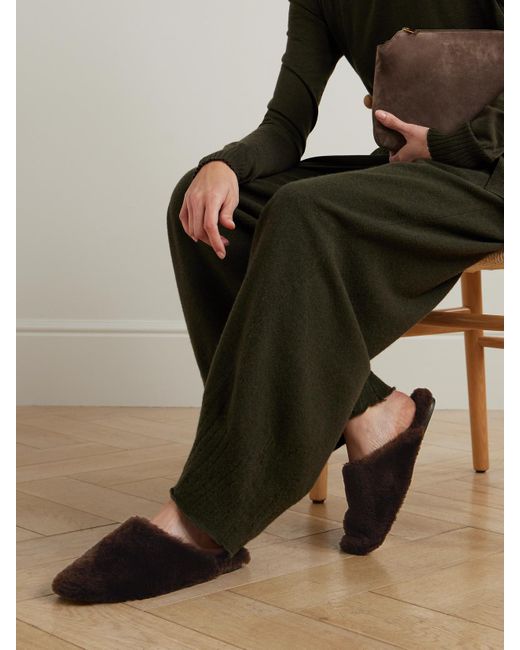 Aeyde Brown Rega Shearling Slip-Ons