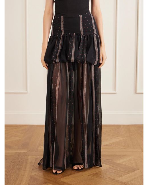 LIBEROWE Black Nina Striped Peplum Silk Maxi Skirt