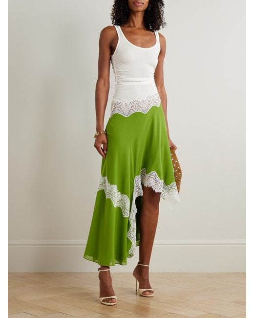 Christopher Esber Green Asymmetrisches Kleid Aus Gerafftem Stretch-Jersey Und Crêpe Mit Spitzenbesätzen