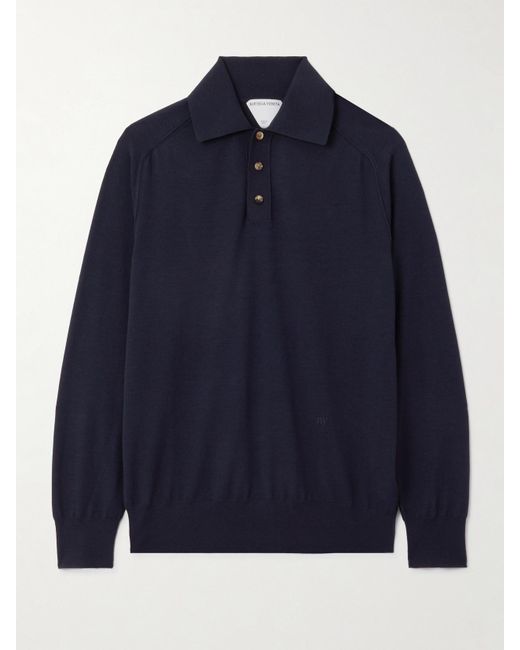 Bottega Veneta Blue Wool Polo Shirt