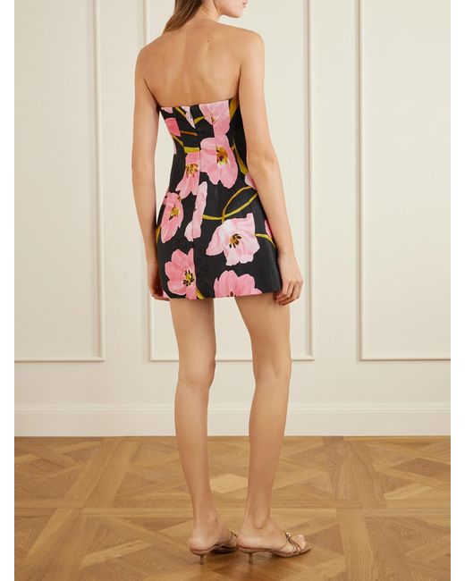 Cara Cara Black Ines Strapless Floral-Print Linen Mini Dress