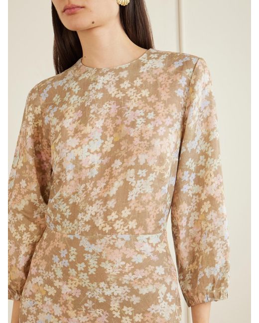 BERNADETTE Natural Berna Floral-Print Linen Maxi Dress