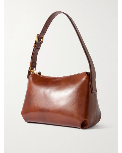 Dries Van Noten Brown Small Glossed-Leather Shoulder Bag