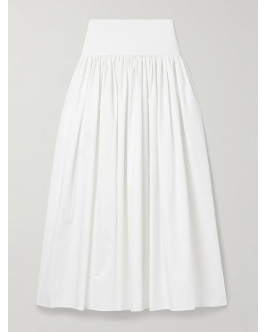La Ligne White Laurence Midirock Aus Baumwollpopeline Mit Besatz Aus Stretch-Strick Und Raffung