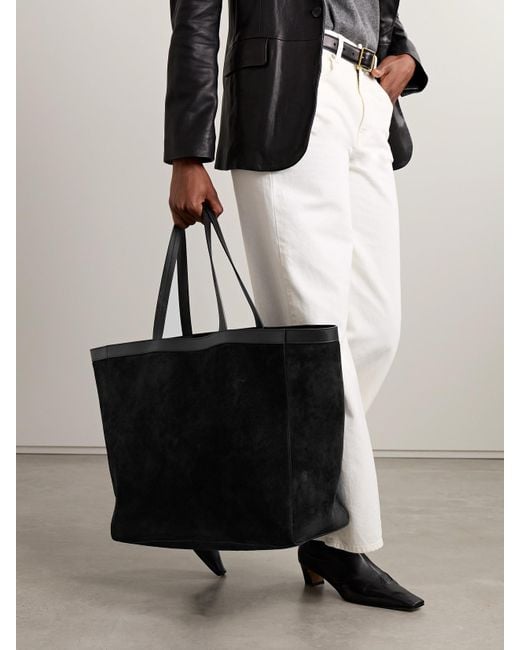 Nili Lotan Black Loren Leather-Trimmed Suede Tote