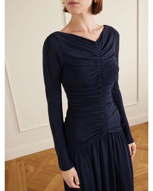 La Ligne Blue Ruched Jersey Maxi Dress