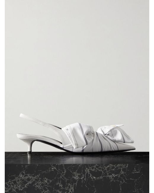 Balenciaga White Striped Poplin-Trimmed Leather Slingback Pumps