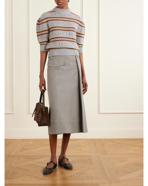 Marni Gray Pleated Virgin-Wool Midi Skirt