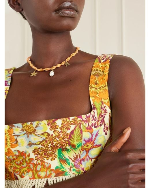 ALÉMAIS Natural Calypso Macrame And Pearl Charm Necklace