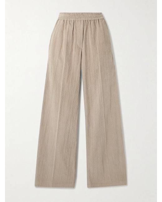 Brunello Cucinelli Natural Gathered Cotton-Blend Corduroy Wide-Leg Pants