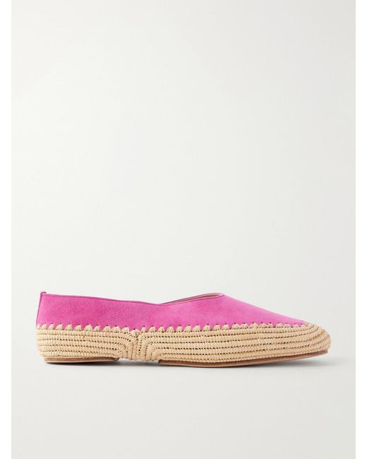 Gabriela Hearst Pink Suede And Raffia Ballet Flats