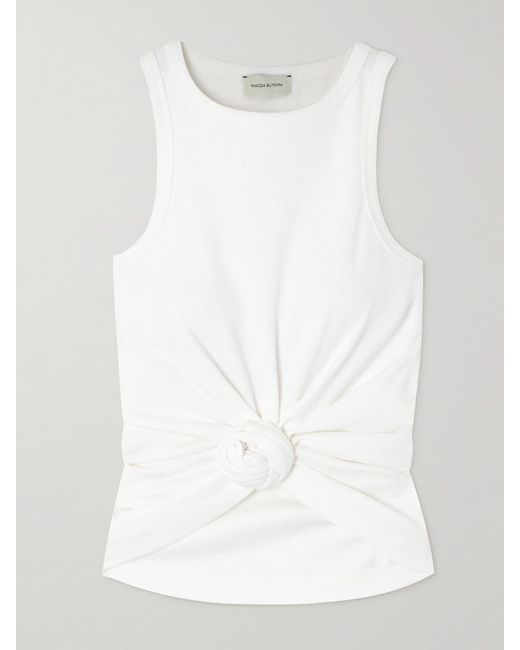 Magda Butrym White Knotted Ribbed Stretch Cotton-Jersey Tank