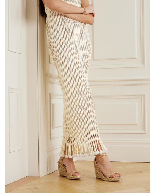 Aquazzura Natural Costiera 120 Crystal-Embellished Cord-Trimmed Raffia Platorm Wedge Sandals
