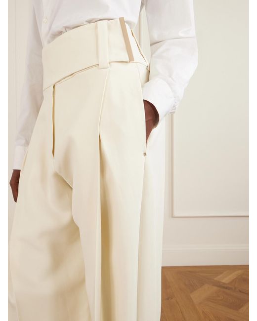 Sportmax Natural Soblo Pleated Woven Wide-Leg Pants