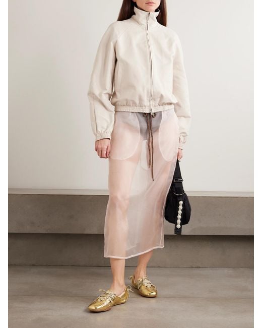 Simone Rocha Pink Bow-Detailed Silk-Organza Midi Skirt
