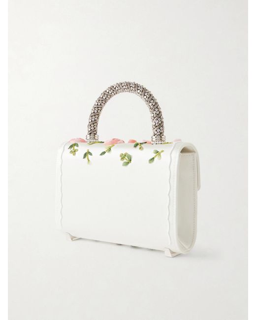 Roger Vivier Gray Floral-Appliquéd Embellished Satin Clutch