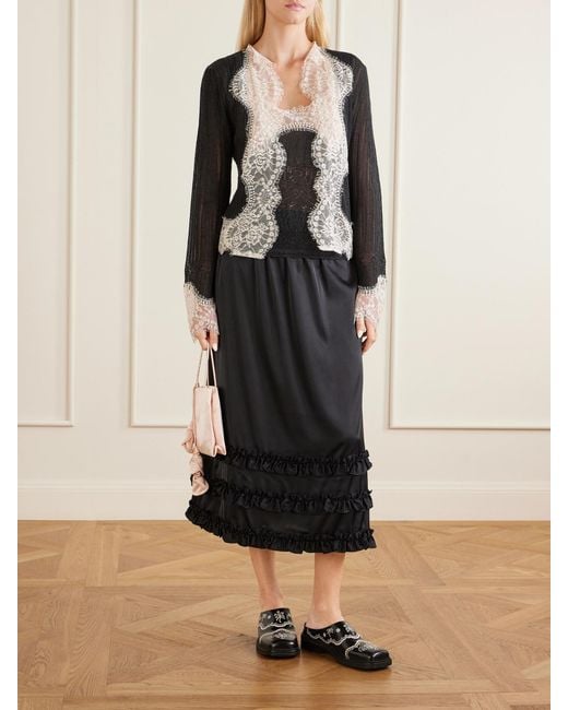 Anna Sui Black Lace-Trimmed Jersey Cardigan