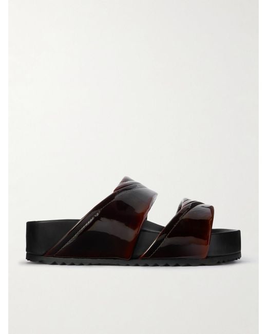 Dries Van Noten Black Patent-Leather Platform Slides