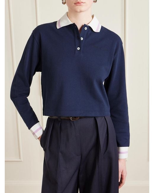 Marni Blue Striped Embroidered Cotton-Piqué Polo Shirt