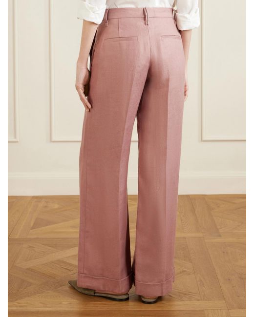Brunello Cucinelli Pink Linen Wide-Leg Pants