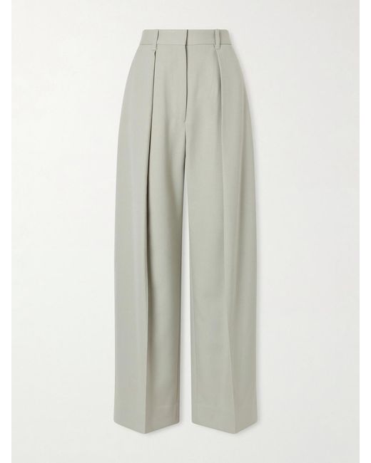 Victoria Beckham White Pleated Grain De Poudre Wide-Leg Pants