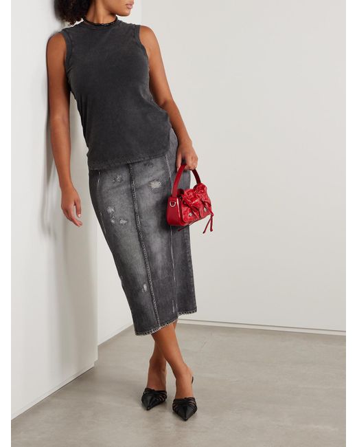 Acne Gray Printed Cotton-Blend Jersey Midi Skirt
