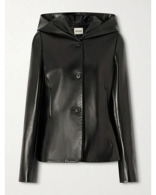 Khaite Black June Hooded Peplum Leather Jacket
