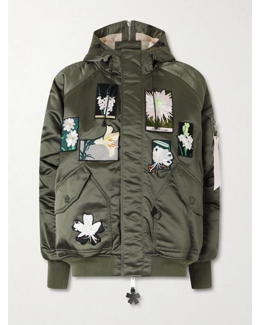 CECILIE BAHNSEN Green Alpha Industries N-2B Hooded Appliquéd Padded Shell Bomber Jacket
