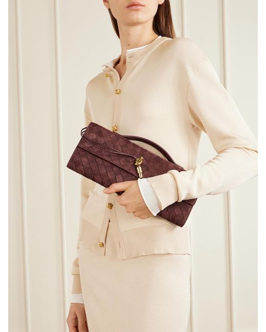 Bottega Veneta Brown Andiamo Intrecciato Suede Clutch