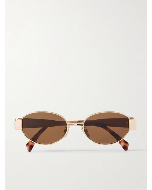 Céline Natural Oval-Frame Rose-Tone And Tortoiseshell Acetate Sunglasses