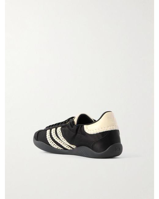Adidas Originals Black Wales Bonner Karintha Leather And Crochet-Trimmed Satin Sneakers